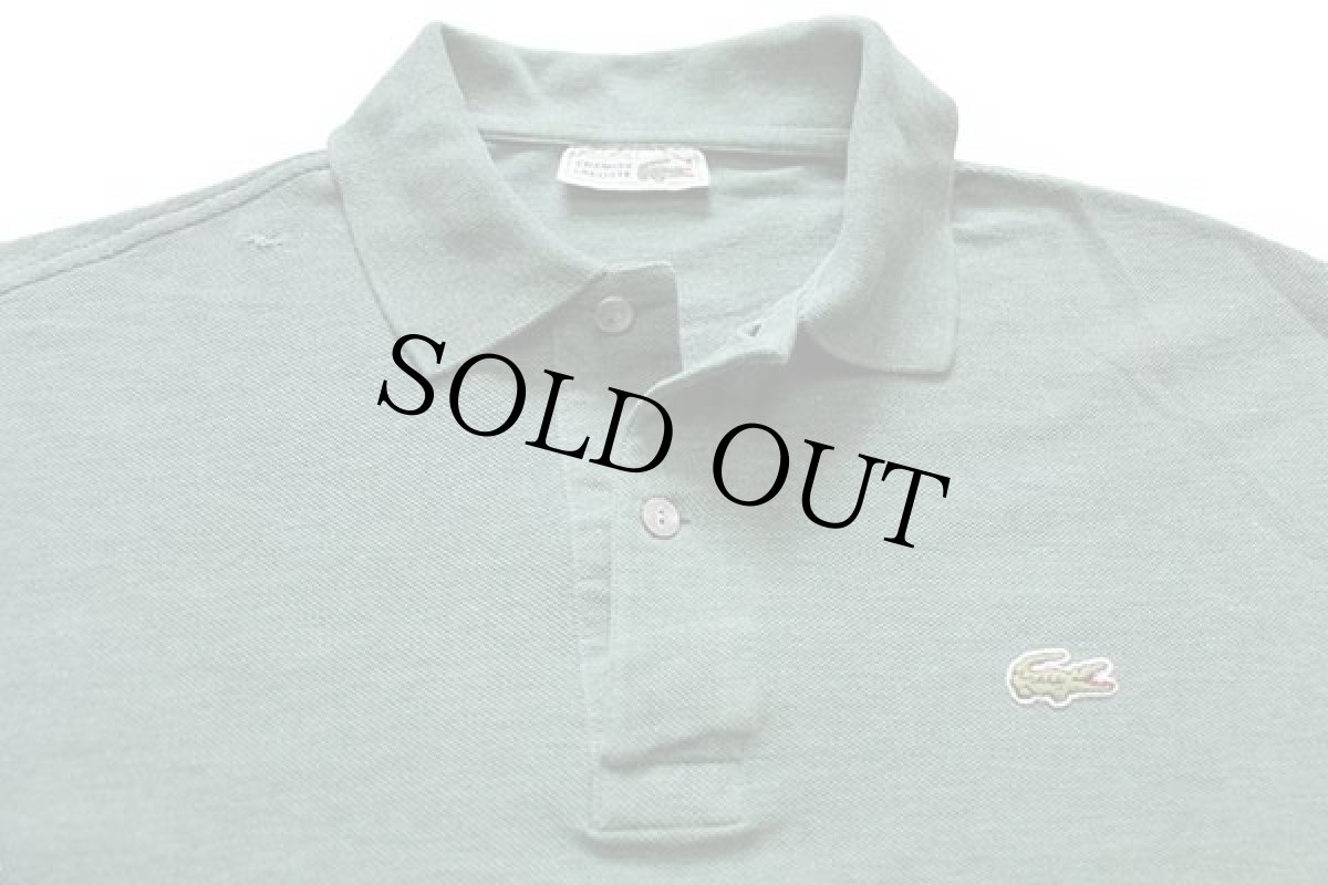 画像3: 70s フランス製 CHEMISE LACOSTE ラコステ ワンポイント コットン 鹿の子 長袖ポロシャツ 杢グリーン 4★09 (3)