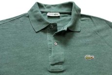 画像3: 70s フランス製 CHEMISE LACOSTE ラコステ ワンポイント コットン 鹿の子 長袖ポロシャツ 杢グリーン 4★09 (3)