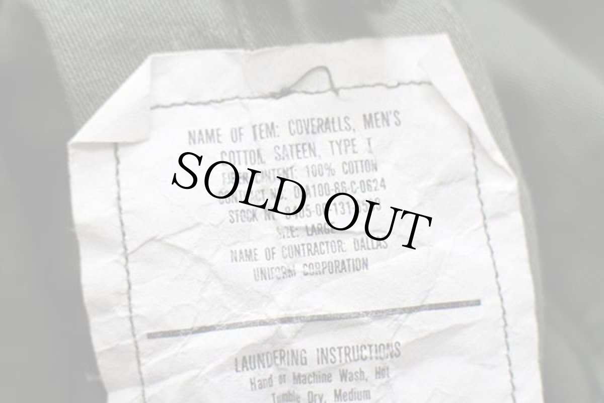 画像5: 80s 米軍 U.S.ARMY コットンサテン カバーオール オールインワン オリーブグリーン L★つなぎ (5)