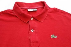 画像3: 70s フランス製 CHEMISE LACOSTE ラコステ ワンポイント コットン 鹿の子 長袖ポロシャツ 赤 7★29 (3)