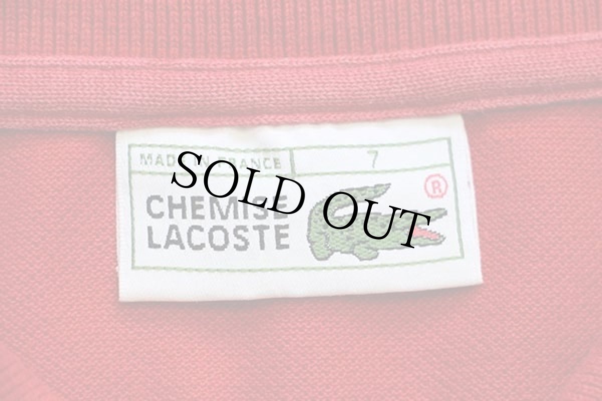 画像4: 70s フランス製 CHEMISE LACOSTE ラコステ ワンポイント コットン 鹿の子 長袖ポロシャツ 赤 7★30 (4)