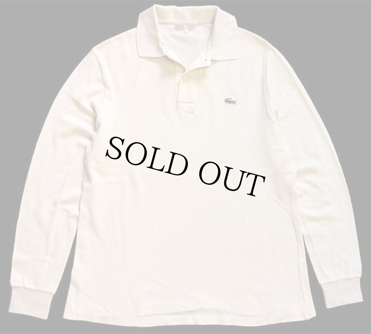 画像1: 70s フランス製 CHEMISE LACOSTE ラコステ ワンポイント コットン 鹿の子 長袖ポロシャツ クリーム 4★02 (1)