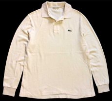 画像1: 70s フランス製 CHEMISE LACOSTE ラコステ ワンポイント コットン 鹿の子 長袖ポロシャツ クリーム 4★02 (1)