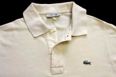 画像3: 70s フランス製 CHEMISE LACOSTE ラコステ ワンポイント コットン 鹿の子 長袖ポロシャツ クリーム 4★02 (3)
