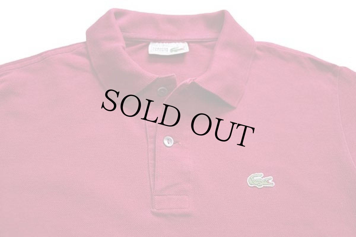 画像3: 70s フランス製 CHEMISE LACOSTE ラコステ ワンポイント コットン 鹿の子 長袖ポロシャツ ワインレッド 4★14 (3)