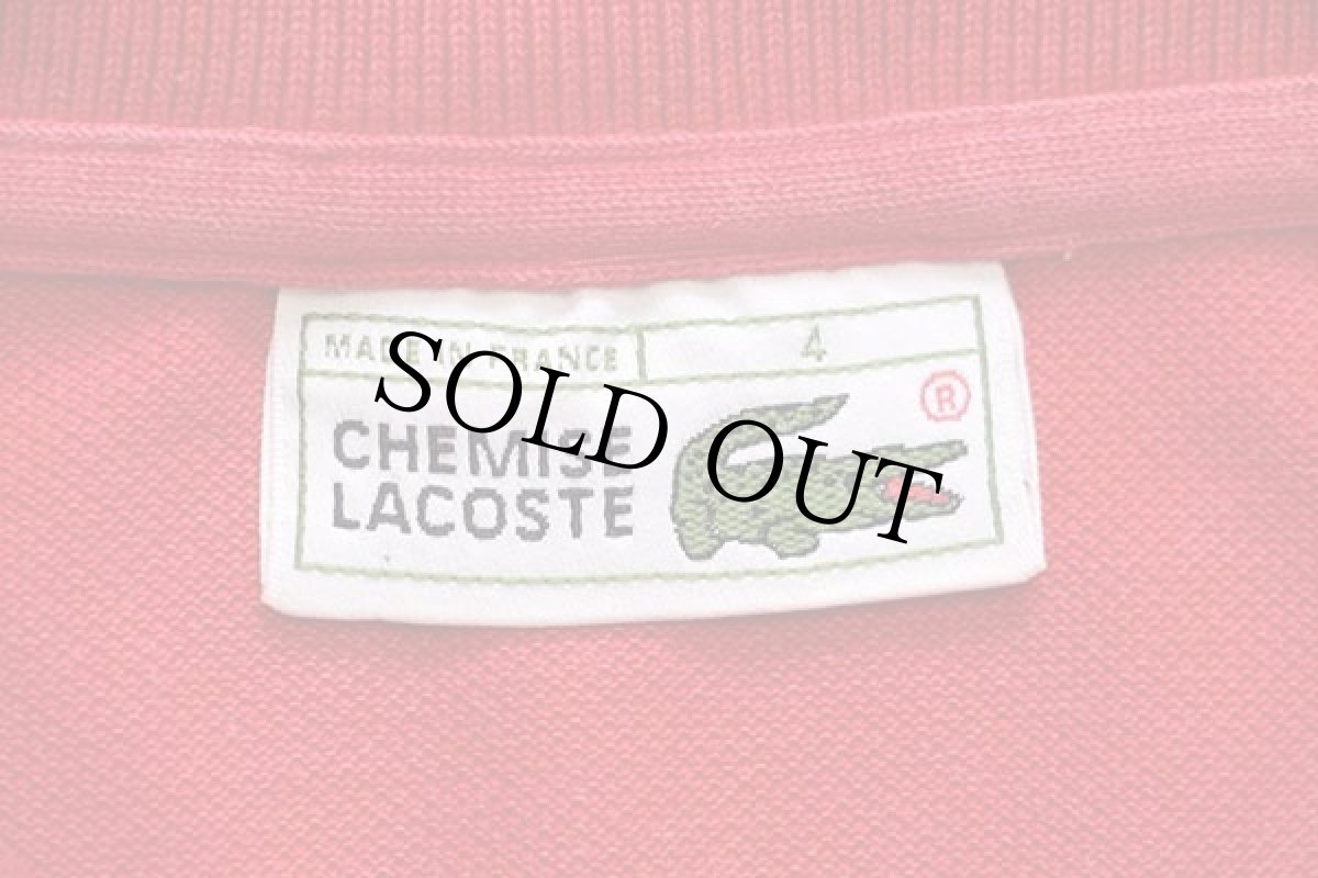 画像4: 70s フランス製 CHEMISE LACOSTE ラコステ ワンポイント コットン 鹿の子 長袖ポロシャツ 赤 4★12 (4)