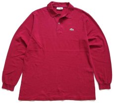 画像1: 70s フランス製 CHEMISE LACOSTE ラコステ ワンポイント コットン 鹿の子 長袖ポロシャツ ワインレッド 4★14 (1)