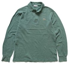 画像1: 70s フランス製 CHEMISE LACOSTE ラコステ ワンポイント コットン 鹿の子 長袖ポロシャツ 杢グリーン 4★09 (1)