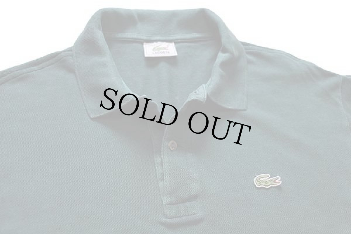 画像3: 80s フランス製 LACOSTEラコステ ワンポイント コットン 鹿の子 長袖ポロシャツ 緑 5★08 (3)