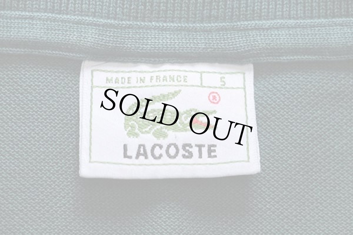 画像4: 80s フランス製 LACOSTEラコステ ワンポイント コットン 鹿の子 長袖ポロシャツ 緑 5★08 (4)