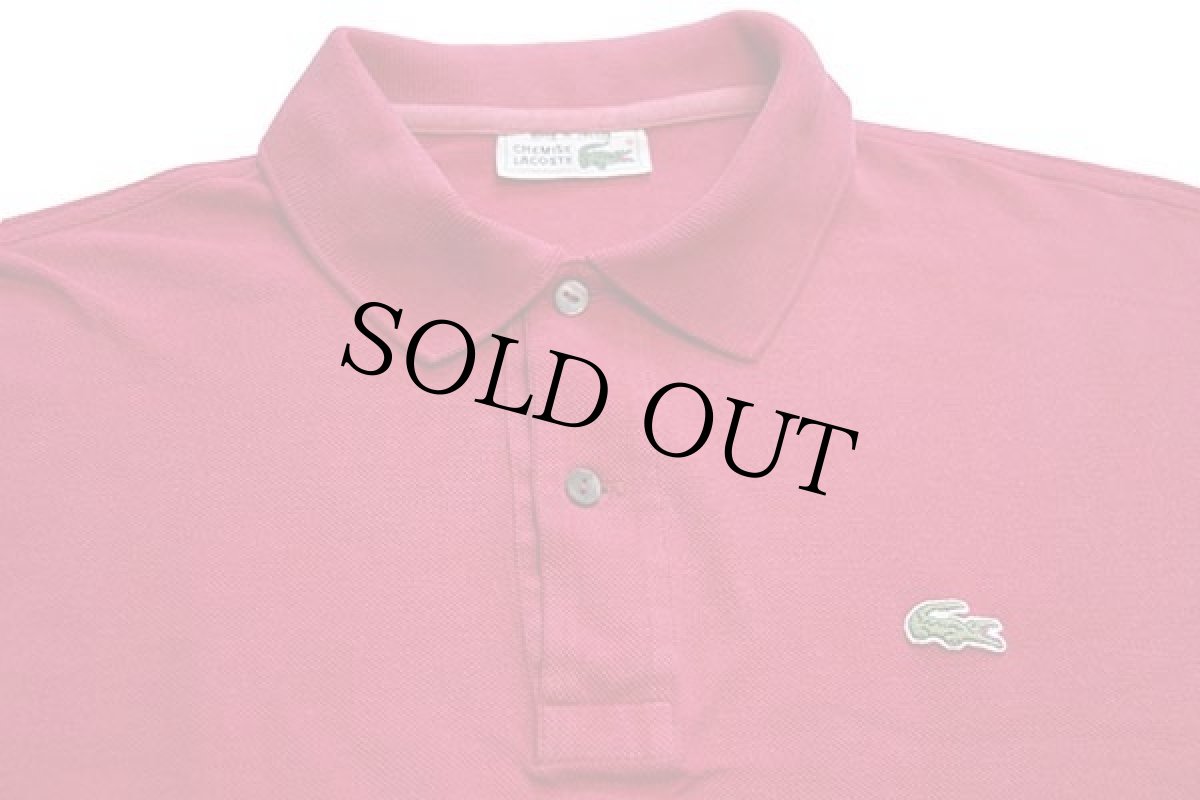 画像3: 70s フランス製 CHEMISE LACOSTE ラコステ ワンポイント コットン 鹿の子 長袖ポロシャツ 濃ピンク 4★27 (3)