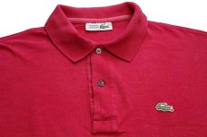 画像3: 70s フランス製 CHEMISE LACOSTE ラコステ ワンポイント コットン 鹿の子 長袖ポロシャツ 濃ピンク 4★27 (3)