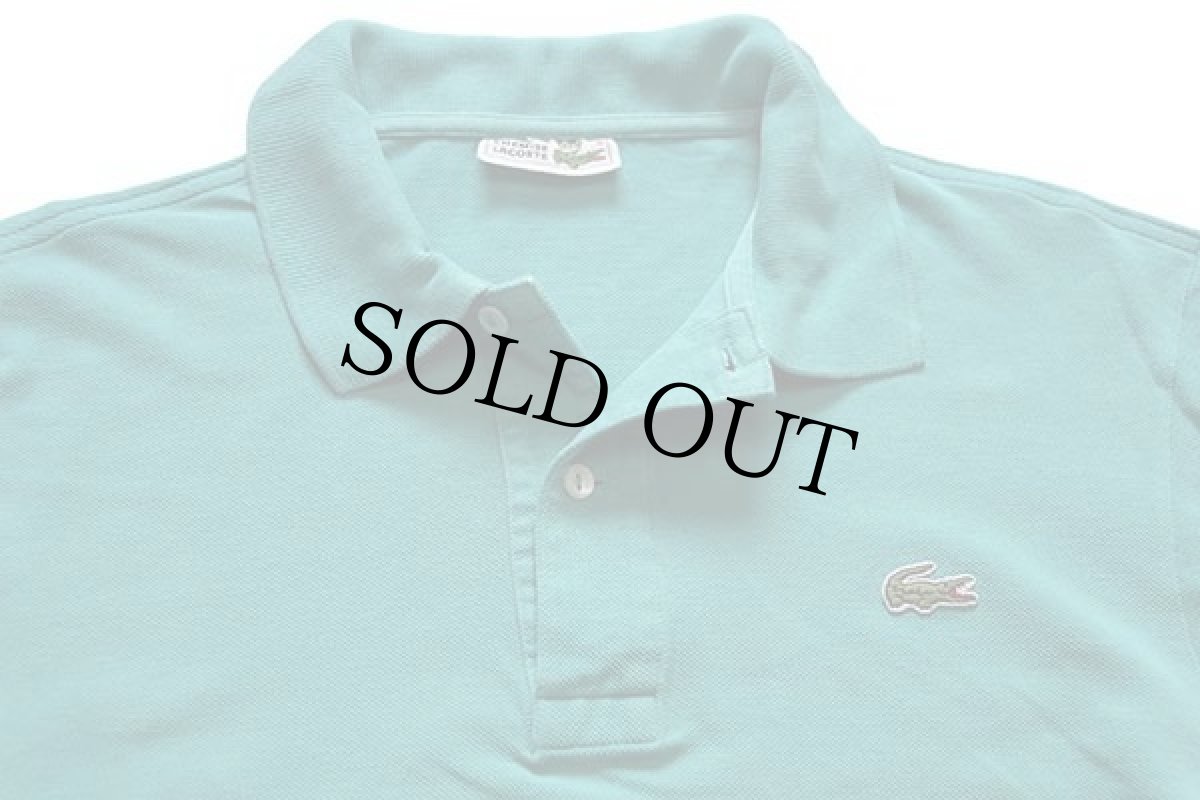 画像3: 70s フランス製 CHEMISE LACOSTE ラコステ ワンポイント コットン 鹿の子 長袖ポロシャツ エメラルドグリーン 3★11 (3)
