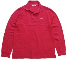 画像1: 70s フランス製 CHEMISE LACOSTE ラコステ ワンポイント コットン 鹿の子 長袖ポロシャツ 濃ピンク 4★27 (1)