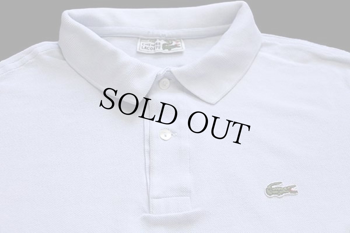 画像3: 70s フランス製 CHEMISE LACOSTE ラコステ ワンポイント コットン 鹿の子 長袖ポロシャツ スカイブルー 5★18 (3)