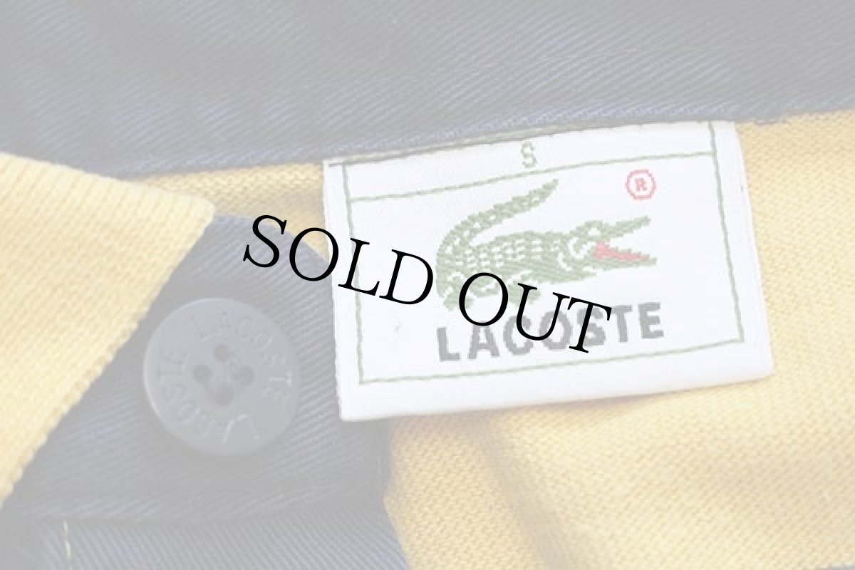 画像4: 80s LACOSTEラコステ 太ボーダー コットン 長袖ポロシャツ 紺×濃黄 S (4)