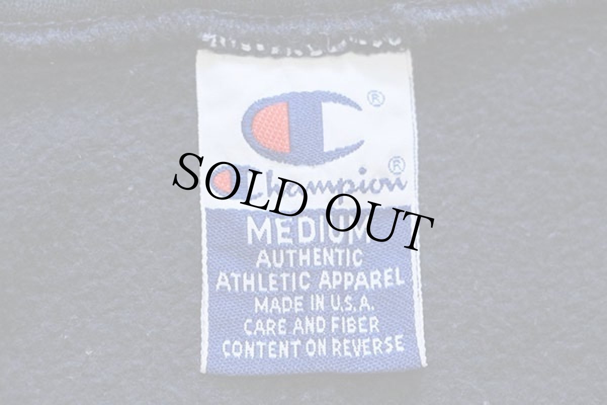 画像4: 90s USA製 Championチャンピオン ワンポイント スクリプト ロゴ刺繍 スウェット ジップパーカー 紺 M (4)