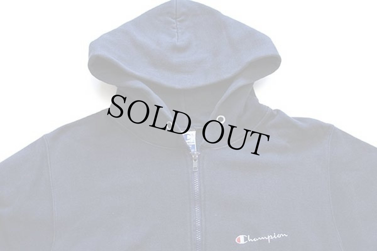 画像3: 90s USA製 Championチャンピオン ワンポイント スクリプト ロゴ刺繍 スウェット ジップパーカー 紺 M (3)