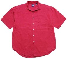 画像1: 90s GAPギャップ 無地 半袖 リネン×コットンシャツ 濃赤 L (1)