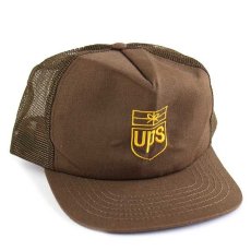 画像1: 90s USA製 UPS ロゴ刺繍 メッシュキャップ 茶 (1)