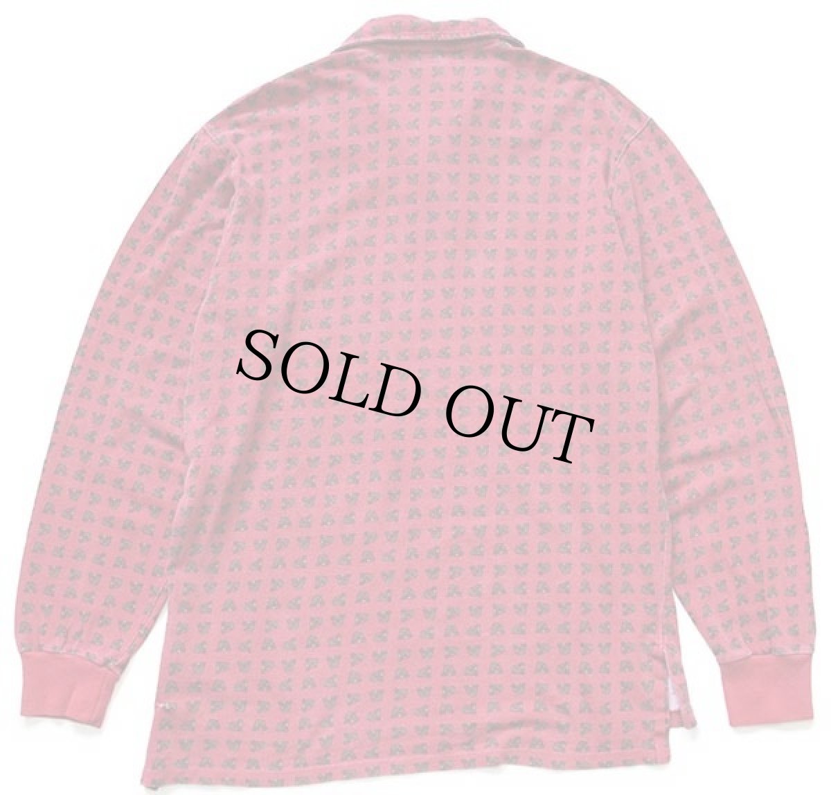 画像2: 90s USA製 ポロ ラルフローレン 馬 総柄 コットン 鹿の子 長袖ポロシャツ 濃赤 M (2)