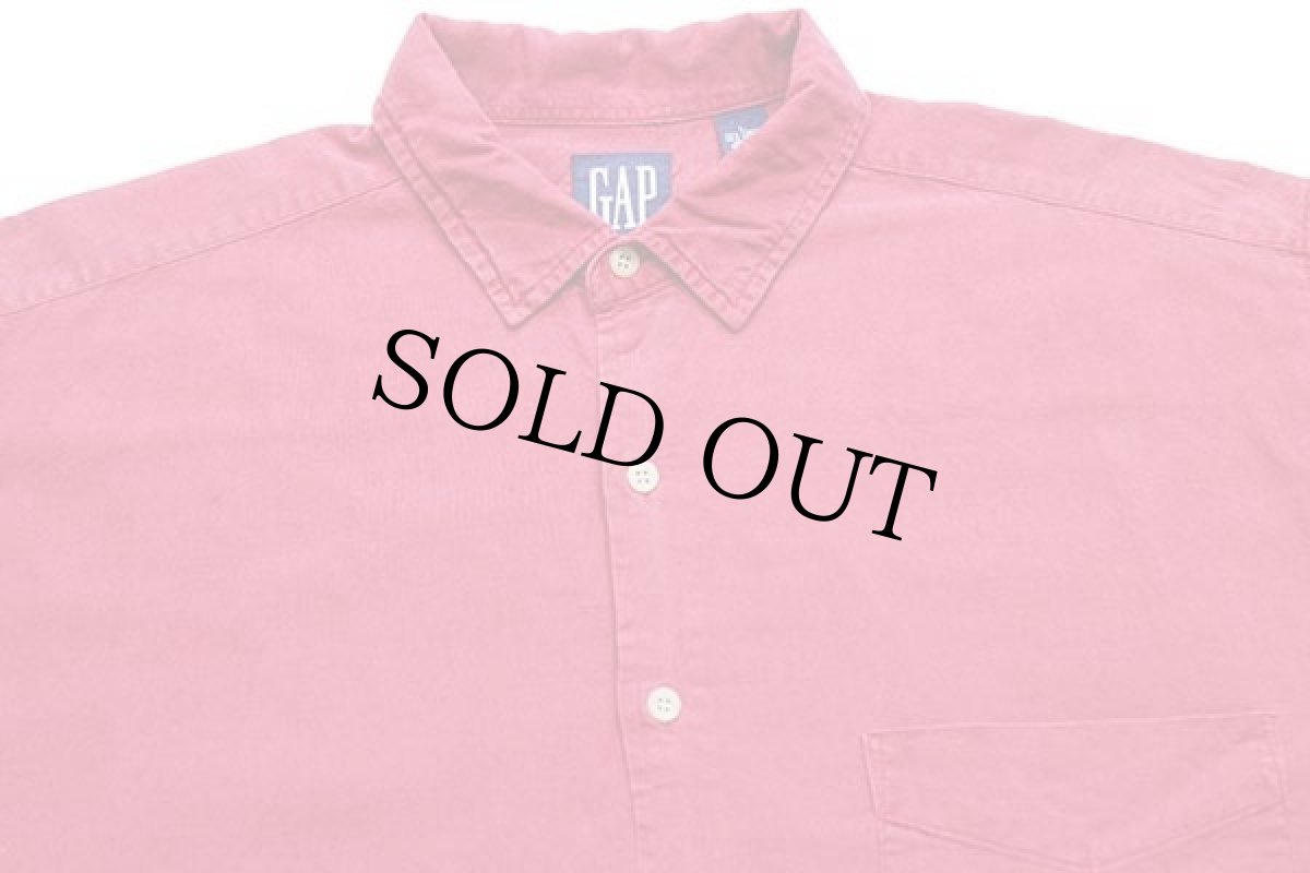 画像3: 90s GAPギャップ 無地 半袖 リネン×コットンシャツ 濃赤 L (3)