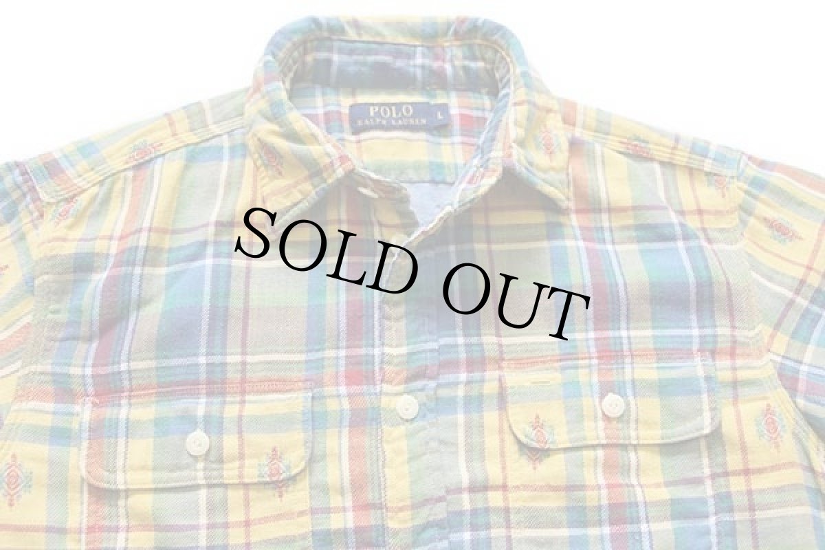 画像3: ポロ ラルフローレン 柄入り マドラスチェック コットン フランネルシャツ L (3)