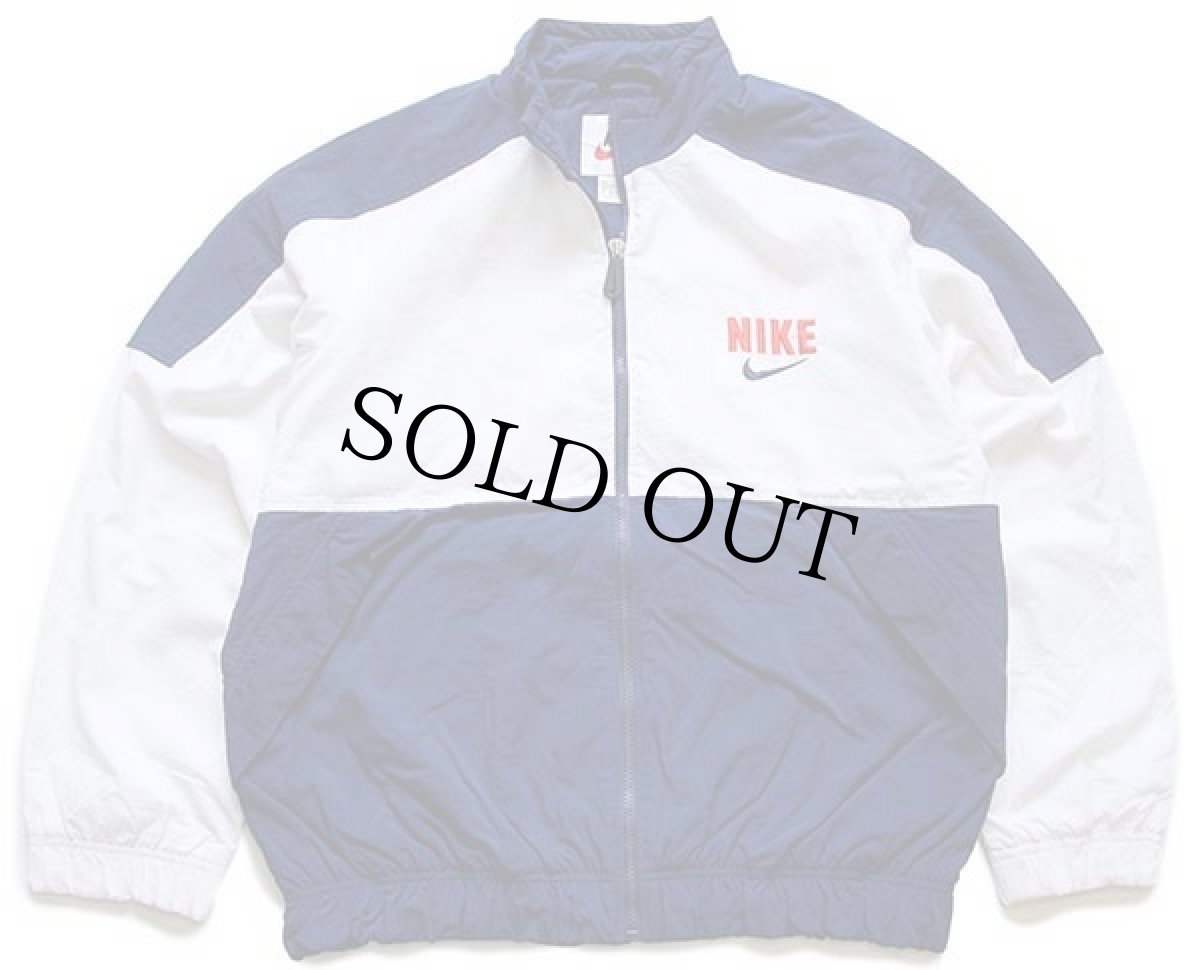 画像2: 90s NIKEナイキ ビッグロゴ ツートン ナイロンジャケット 紺×白 S (2)
