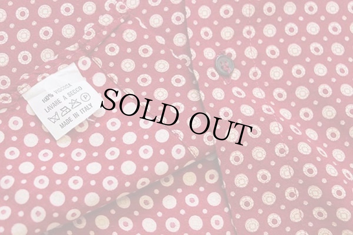 画像5: 90s イタリア製 Filou 小紋柄 総柄 レーヨンシャツ 濃赤 L (5)