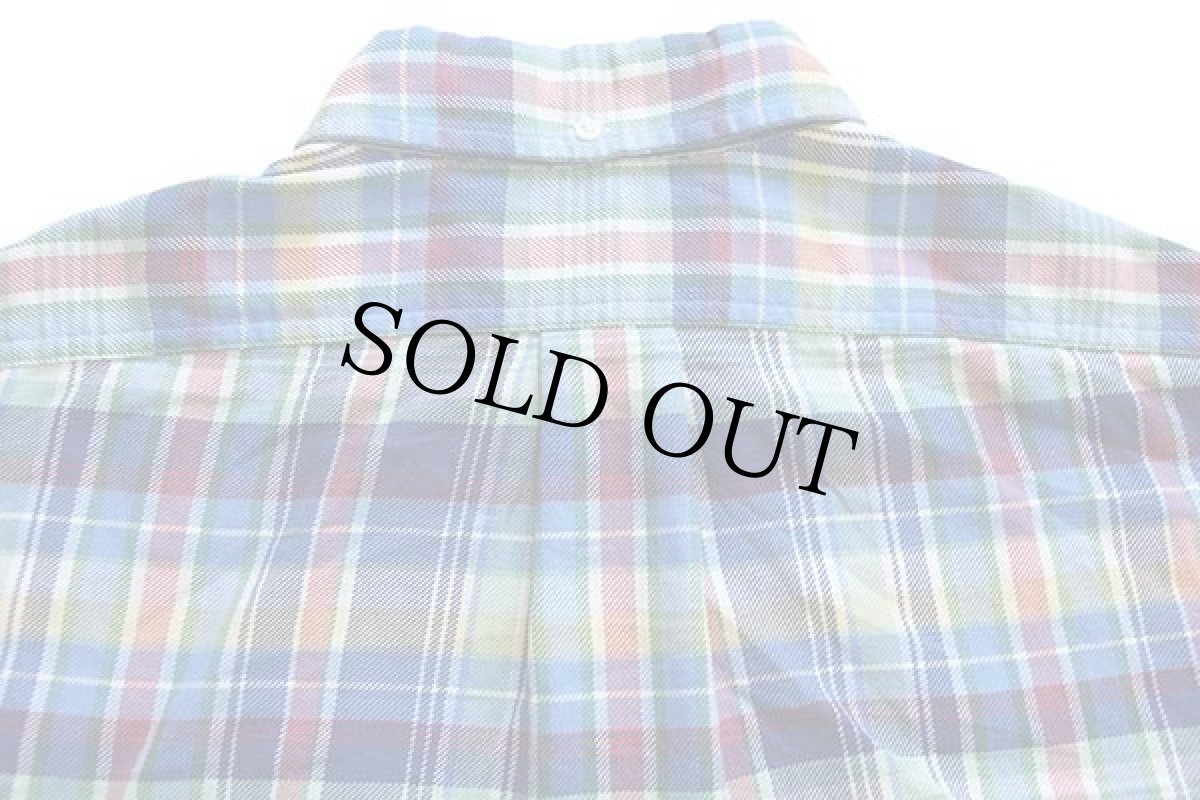 画像4: ラルフローレン マドラスチェック ポケット付き 三点留め ボタンダウン コットンシャツ M (4)