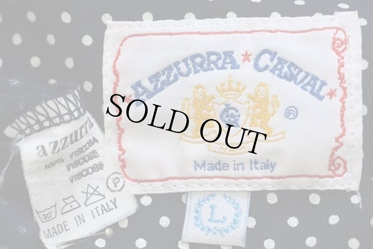 画像4: 90s イタリア製 AZZURRA ドット柄 比翼 レーヨンシャツ 紺×白 L (4)