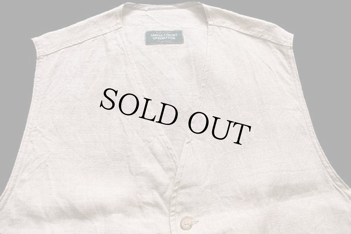 画像3: 90s イタリア製 BENETTONベネトン リネンベスト グレーベージュ 48 (3)