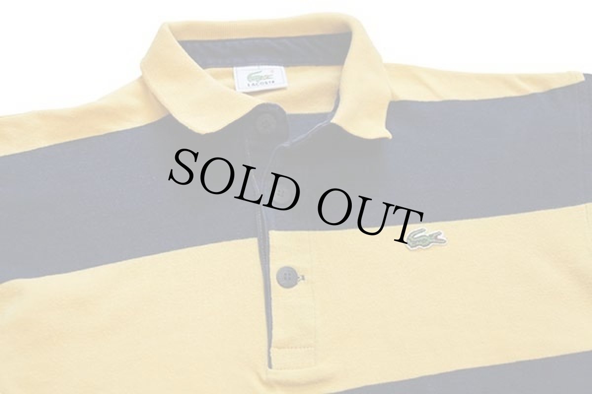 画像3: 80s LACOSTEラコステ 太ボーダー コットン 長袖ポロシャツ 紺×濃黄 S (3)