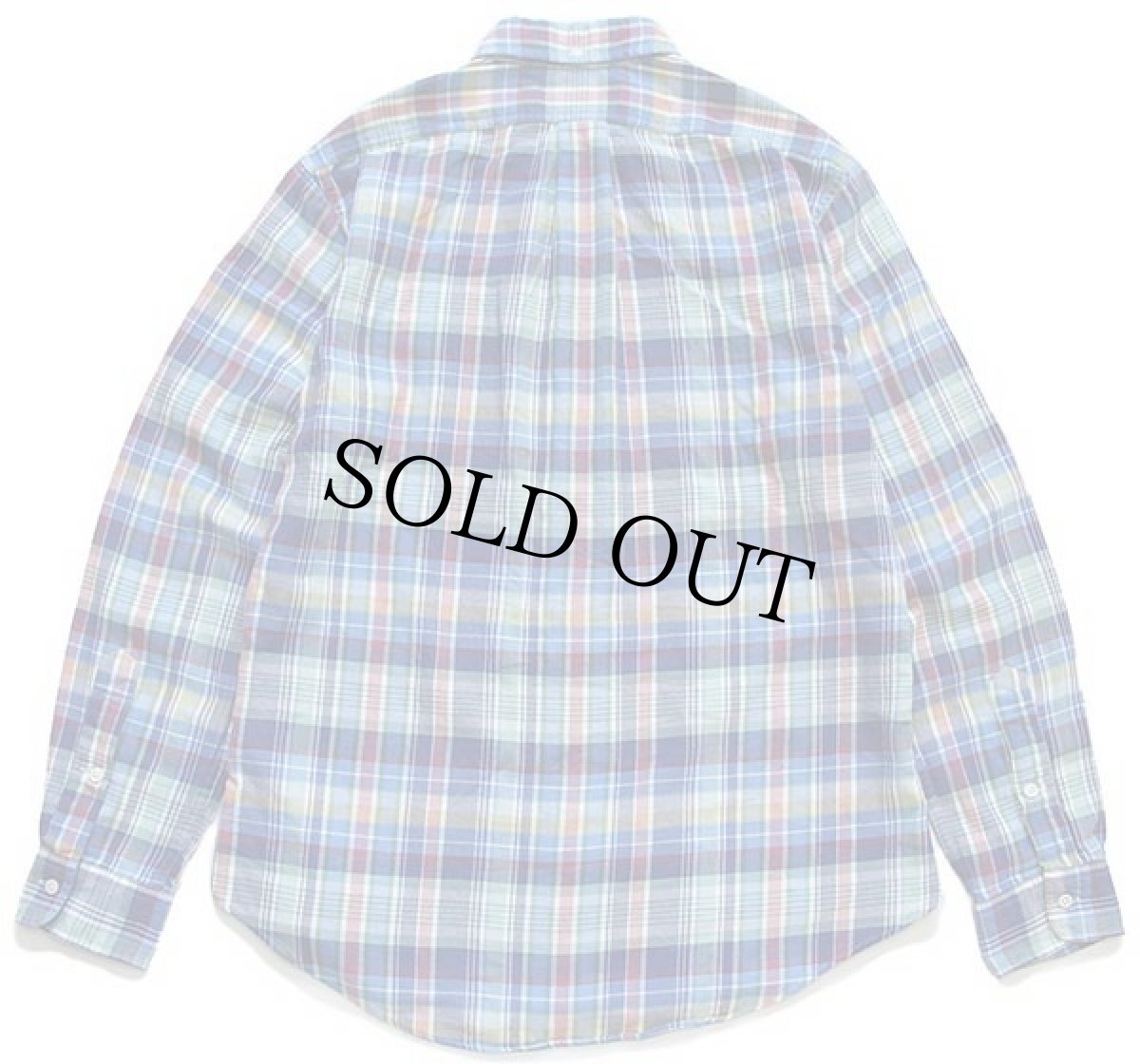 画像2: ラルフローレン マドラスチェック ポケット付き 三点留め ボタンダウン コットンシャツ M (2)