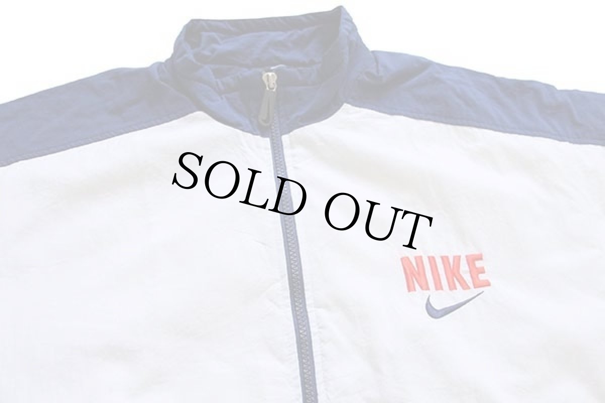 画像3: 90s NIKEナイキ ビッグロゴ ツートン ナイロンジャケット 紺×白 S (3)