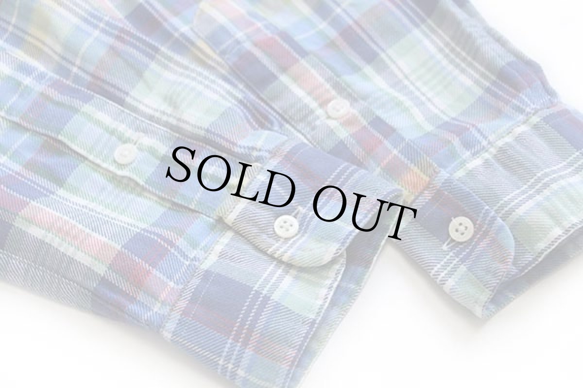 画像6: ラルフローレン マドラスチェック ポケット付き 三点留め ボタンダウン コットンシャツ M (6)