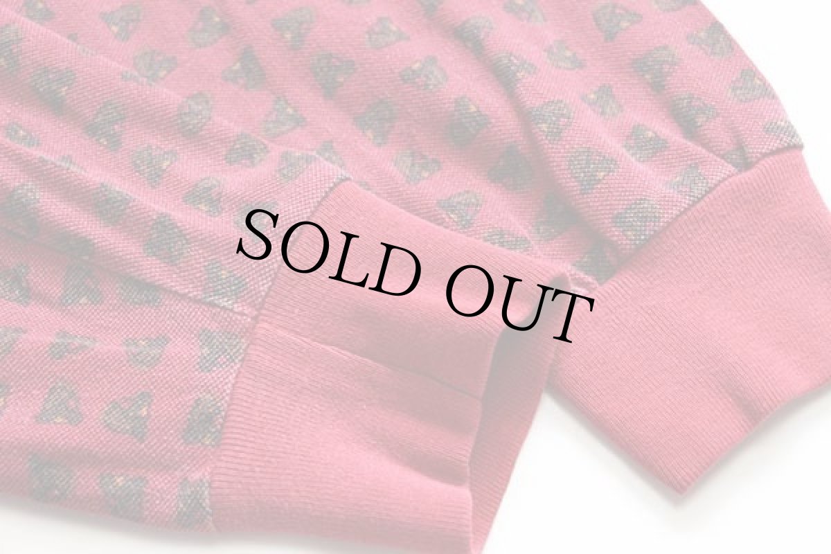 画像5: 90s USA製 ポロ ラルフローレン 馬 総柄 コットン 鹿の子 長袖ポロシャツ 濃赤 M (5)