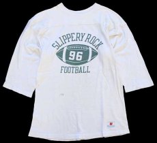 画像1: 70s USA製 Championチャンピオン SLIPPERY ROCK 96 FOOTBALL 三段中抜き 染み込みプリント コットン フットボールTシャツ 生成り M (1)