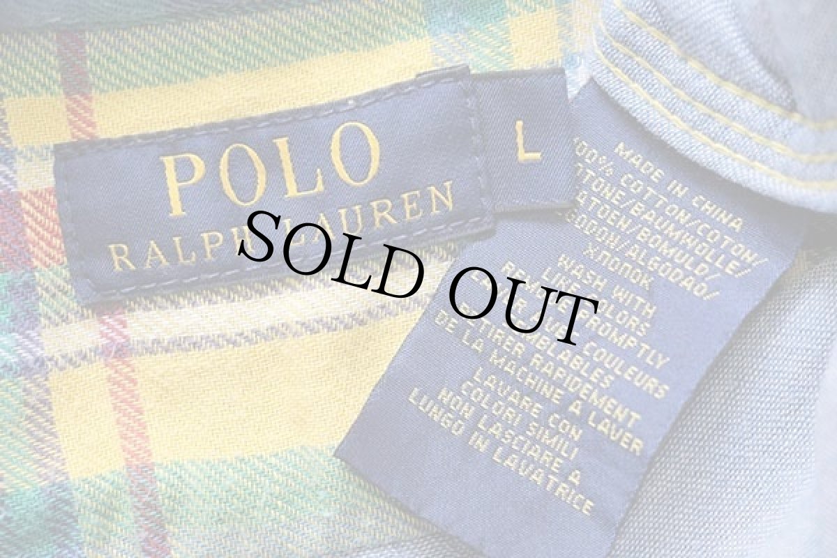 画像4: ポロ ラルフローレン 柄入り マドラスチェック コットン フランネルシャツ L (4)