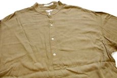 画像3: 90s USA製 PERRY ELLIS 無地 バンドカラー プルオーバー レーヨンシャツ カーキ XL (3)