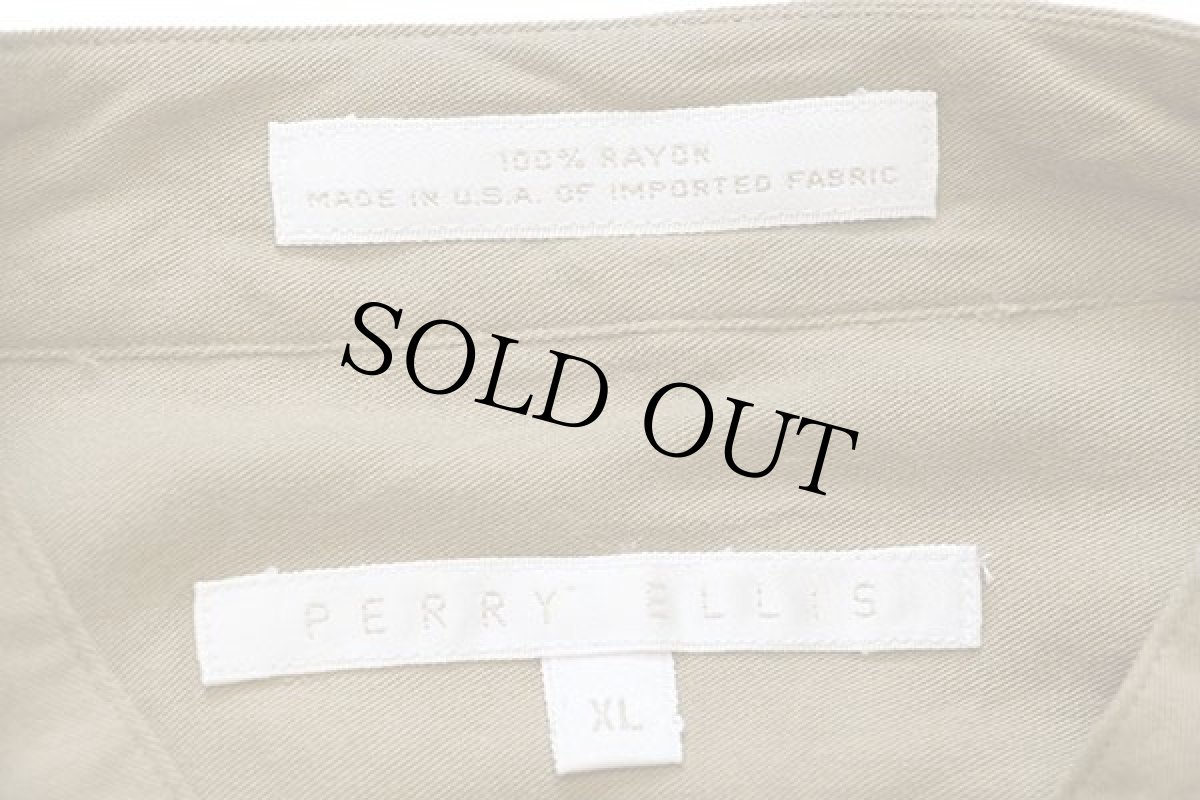 画像4: 90s USA製 PERRY ELLIS 無地 バンドカラー プルオーバー レーヨンシャツ カーキ XL (4)