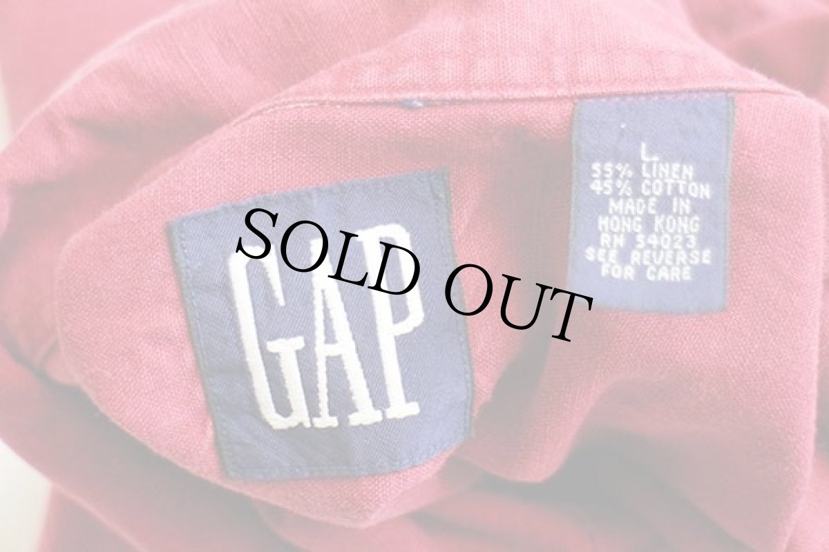 画像4: 90s GAPギャップ 無地 半袖 リネン×コットンシャツ 濃赤 L (4)