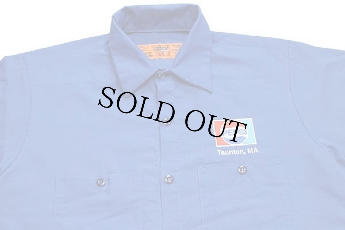 画像3: 00s RED KAPレッドキャップ PEPSI ペプシ コーラ 星条旗 ロゴ刺繍&パッチ付き 半袖 ワークシャツ 青 M-SS (3)