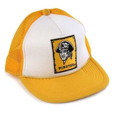 画像1: 80s MLB PITTSBURGH PIRATES 刺繍 ツートン 切り替え メッシュキャップ 黄×白 59cm (1)