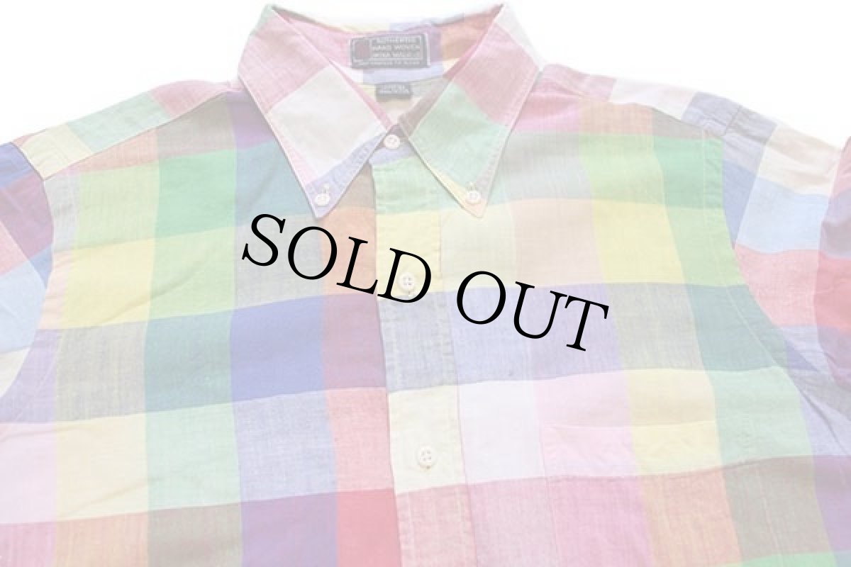 画像3: 70s USA製 Albert Ltd クレイジーカラー ブロックチェック ボタンダウン コットンシャツ M★インド綿 (3)