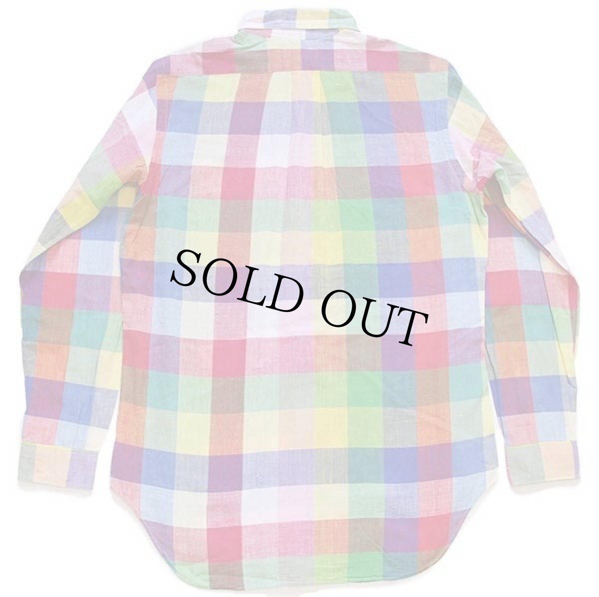 画像2: 70s USA製 Albert Ltd クレイジーカラー ブロックチェック ボタンダウン コットンシャツ M★インド綿 (2)