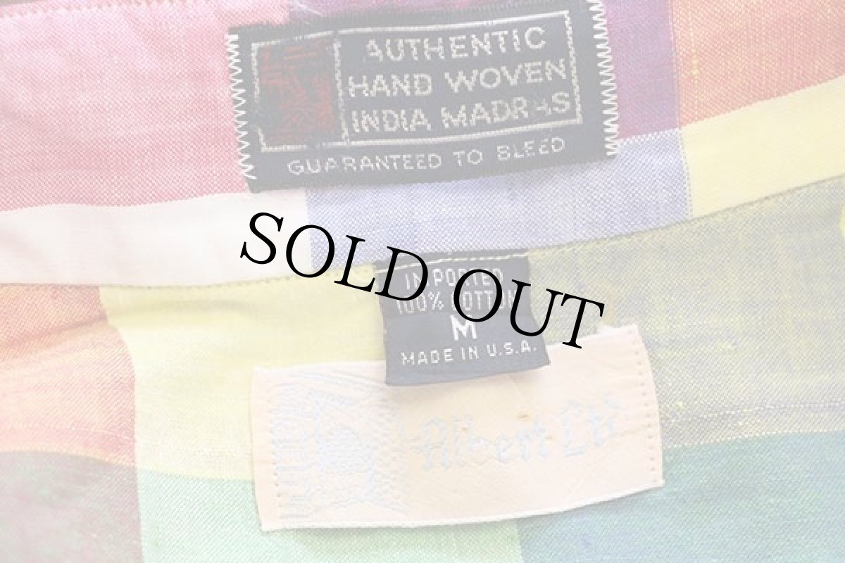 画像4: 70s USA製 Albert Ltd クレイジーカラー ブロックチェック ボタンダウン コットンシャツ M★インド綿 (4)