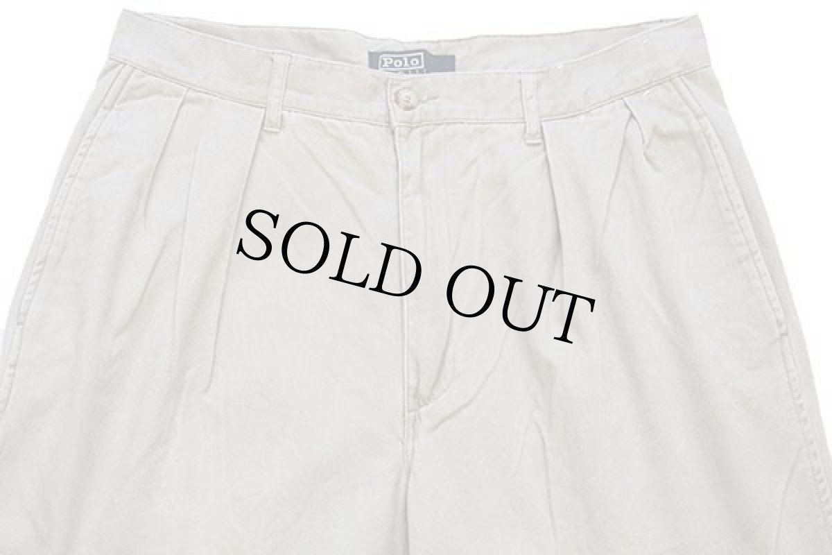 画像4: 90s ポロ ラルフローレン ツータック コットン チノパン グレーベージュ w32★174 (4)