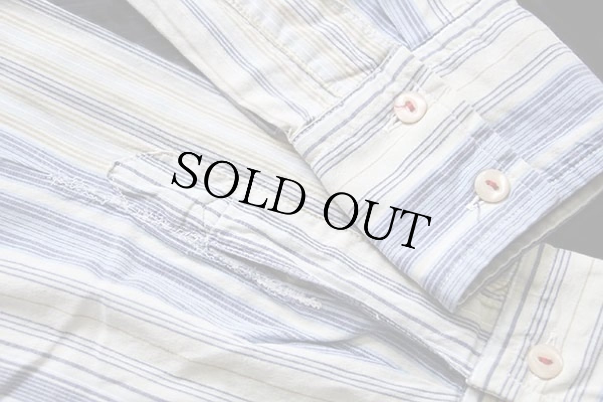 画像7: イタリア製 REPLAYリプレイ クレイジーストライプ バンドカラー コットンシャツ カスタム M (7)