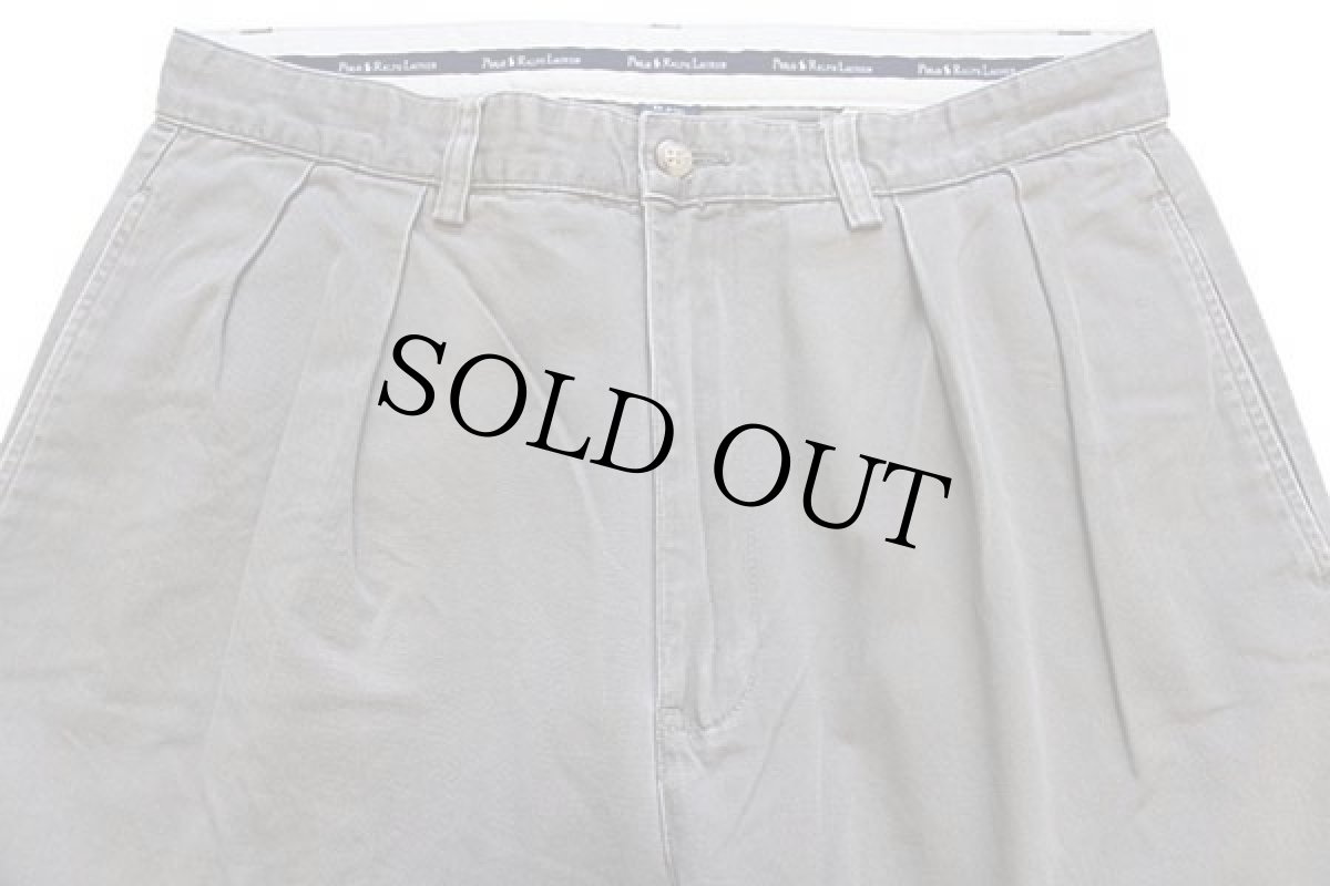 画像4: 90s ポロ ラルフローレン ツータック コットン チノパン グレーブラウン w33 L32★173 (4)